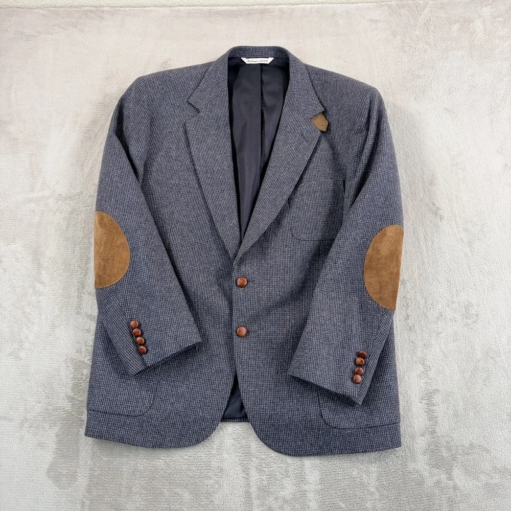 VTG Hunt Club Blazer Sports Coat Men 46R Collar Tab Elbow Patches Lambswool USA